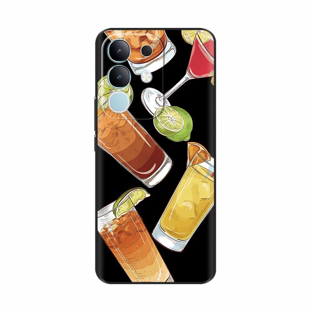 For Vivo Y29 4G Black Back Cover Fashion Flower Butterfly Painting Case Soft TPU Silicone Fundas For Vivo Y29 4G Protect Cover