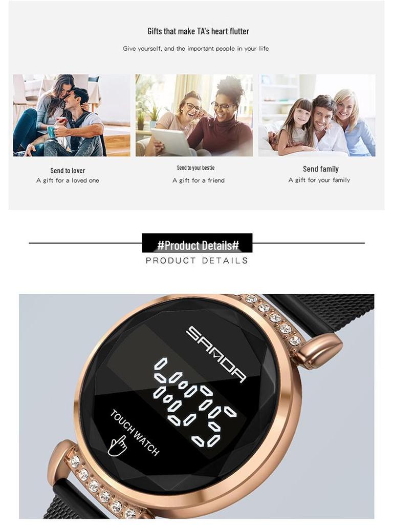Sanda LED Touch Screen Ladies Mesh Band Watch 8007