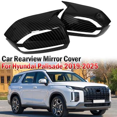 For Hyundai Palisade -2025 Car Sticker Rearview Side Mirror Cover Wing Cap Exterior Door Rear View Case Trim Carbon Look