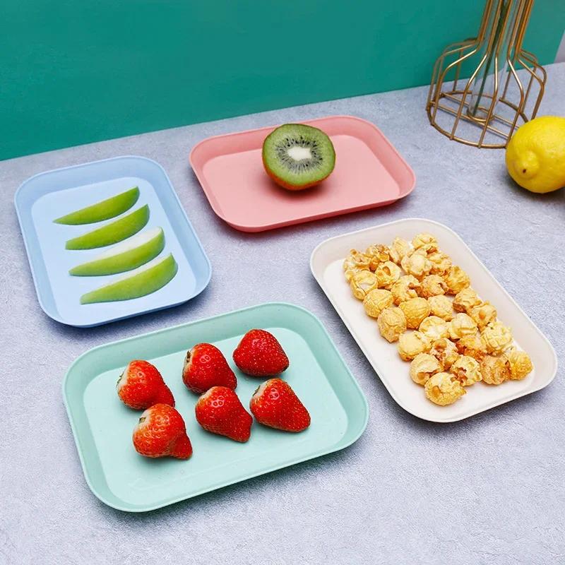 Creative Wheat Straw Rectangular Plate Melamine Healthy Tableware Utensils Dessert Sushi Pasta Plate Dishes Kitchen Cooking Tool