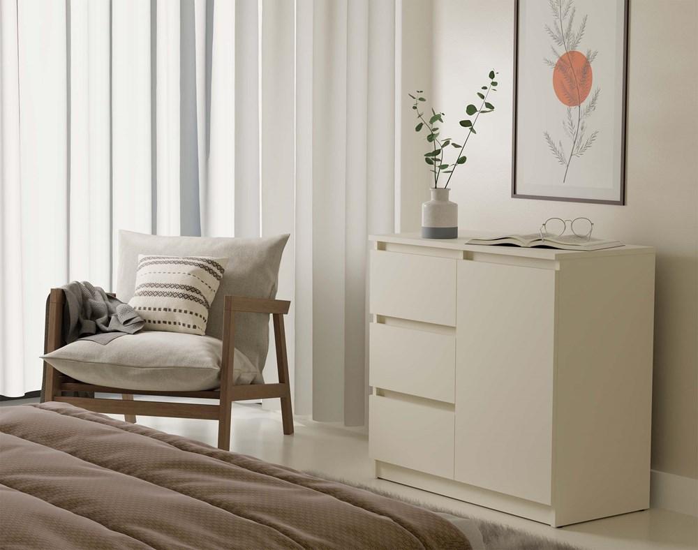 Cómoda 1D3S Armario 1 Puerta 3 Cajones Para Sala de Estar Dormitorio Cachemira Beige