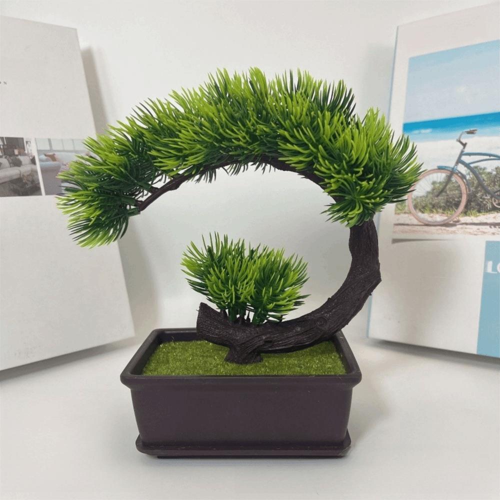 Green Artificial Bonsai Tree Greeting Pine Artificial Plant Greenery Living Room Ornaments Style P