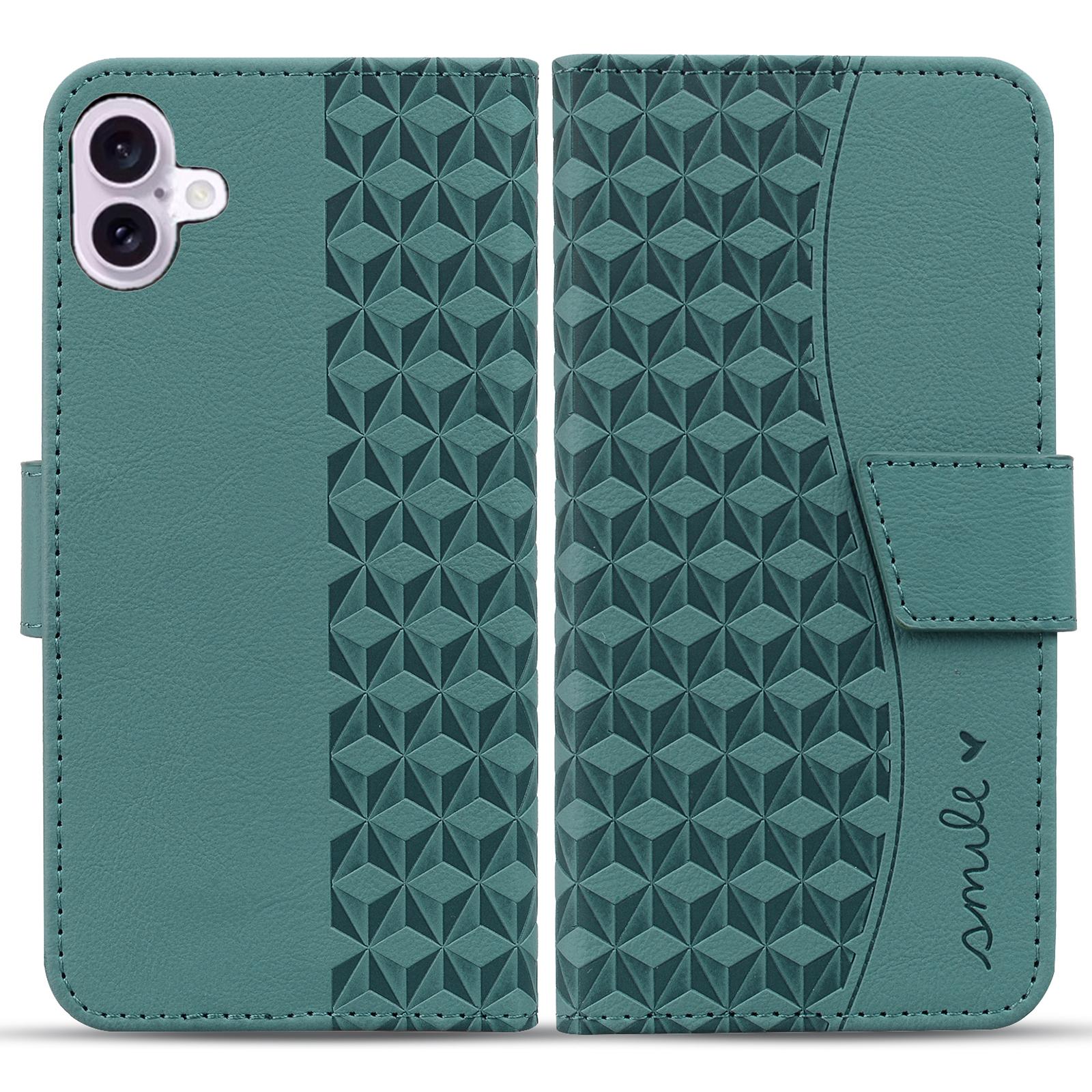

For iPhone 17 Case Rhombus Pattern Leather Wallet Phone Cover with Wrist Strap