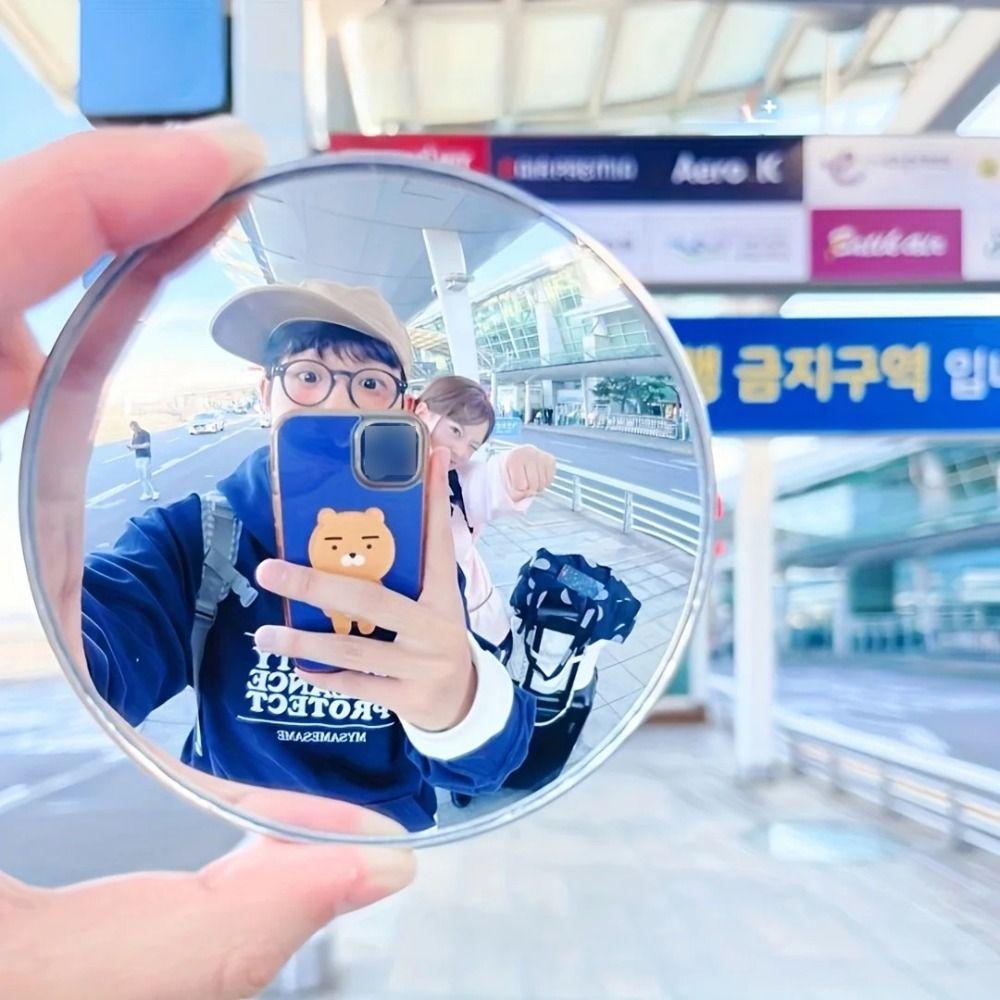 Metal Hand-held Selfie Mirror Silver Mini Size Convex Mirror Compact Wide-Angle Reflection Pocket Mirror Travel Photography
