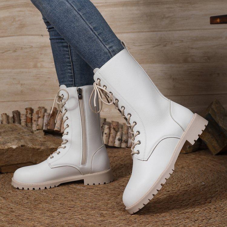 Large Size Autumn Winter Fashion Boots Korean Style Thick Bottom Round Toe White Women'S Cross-Border Over-Knee Boots