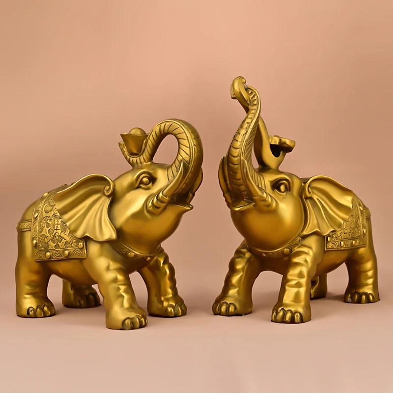 1pairs Copper Lucky Animal Elephant Ornament Yuanbao Ruyi Water Absorbing Home Office Miniatures