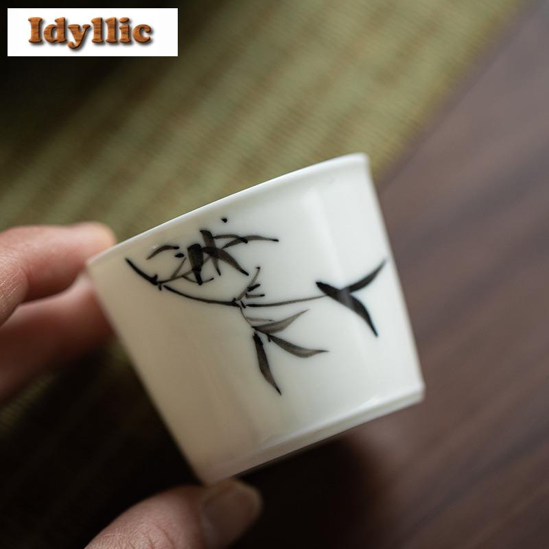 Hand Drawn Bamboo Persimmon Straight Tube Teacup Retro Tea Bowl Jug Tea-tasting Fragrance Cup Jianzhan Master Cups Cafes Craft