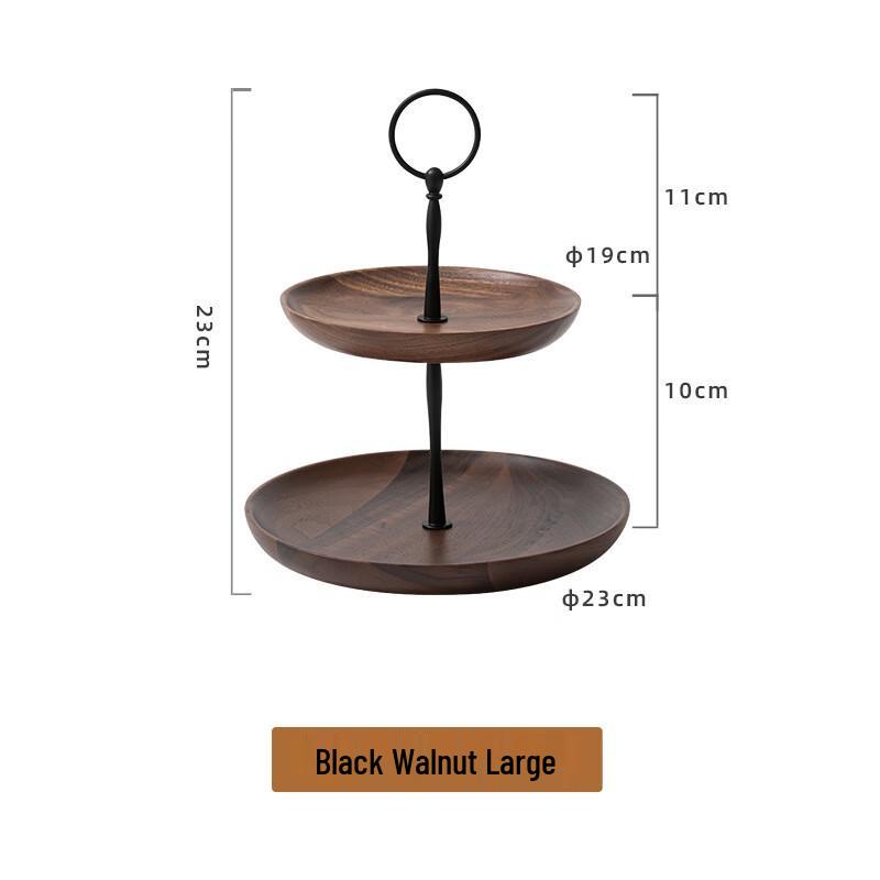 European Style Black Walnut Wooden Serving Tray Double Layer Large