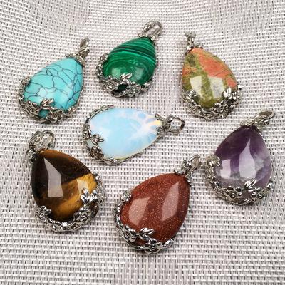 Rainbow Drop-shaped Semi-precious Pendant Charms Gemstone for Necklace Anklet Sewing Craft Jewelry Accessory Making