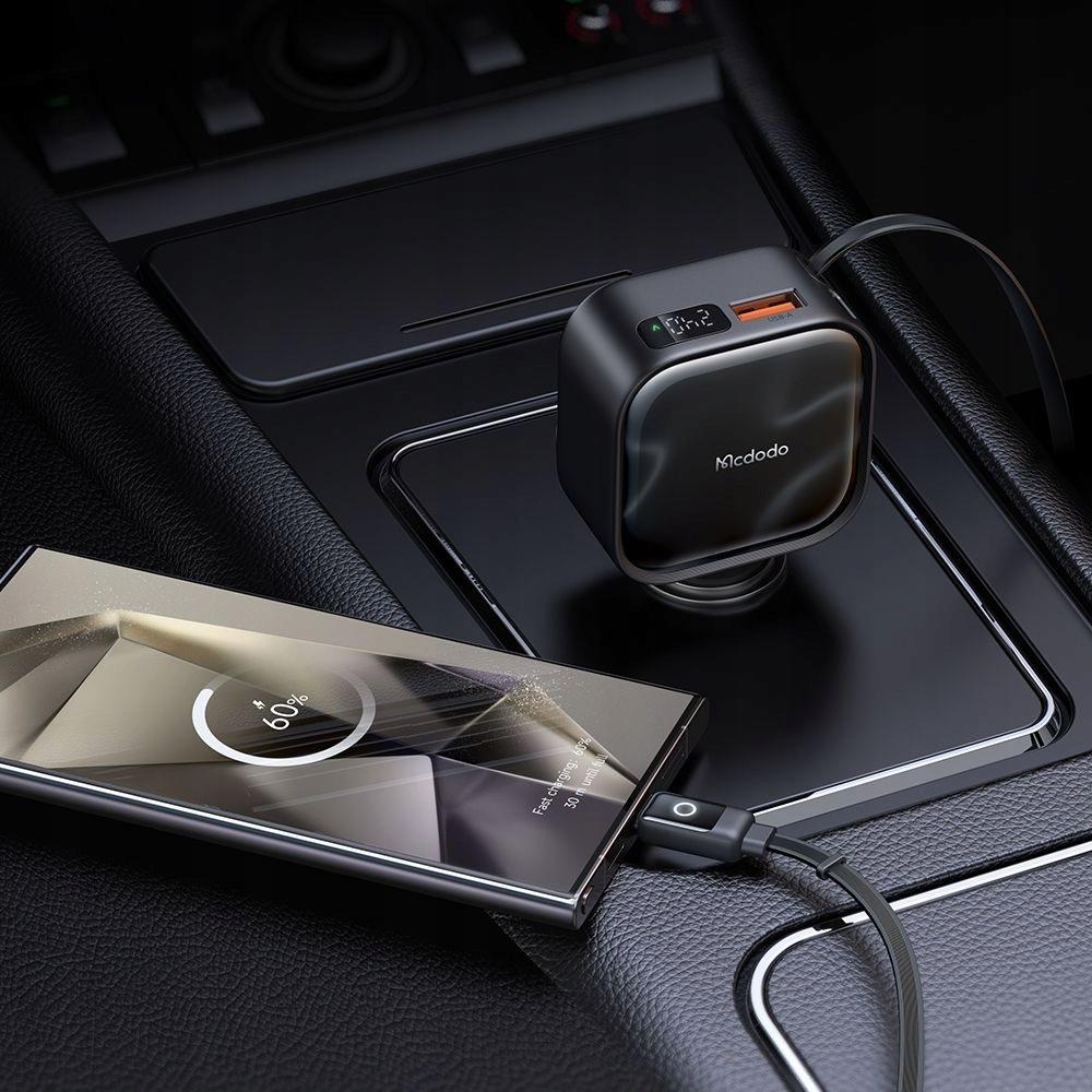 Mcdodo Szybka Ładowarka Samochodowa 3X Usb Usb-C 93W Led Kabel Zwijany 1M