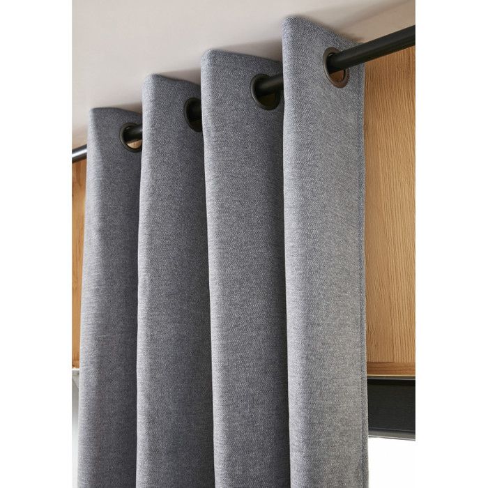 Rideau occultant phonique et thermique doublé polaire "Bjorn" 100% opaque - Bjorn Titane - 1 Panneau Occultant + Polaire 140 x 240 c