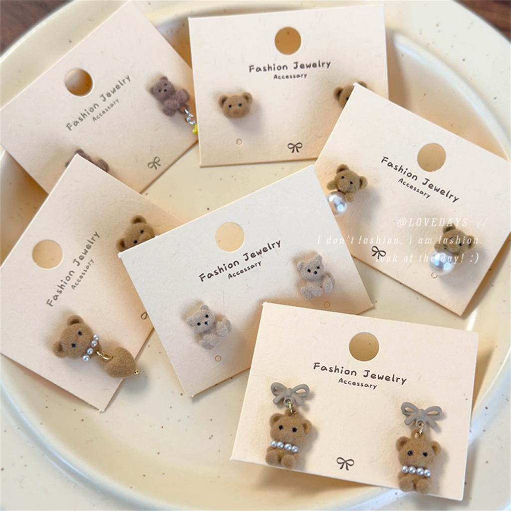Coffee Bear Earrings Girls Ear Jewelry Cartoon Bear Ear Studs Pendant Earrings Flocking Texture Great for Everyday Wear
