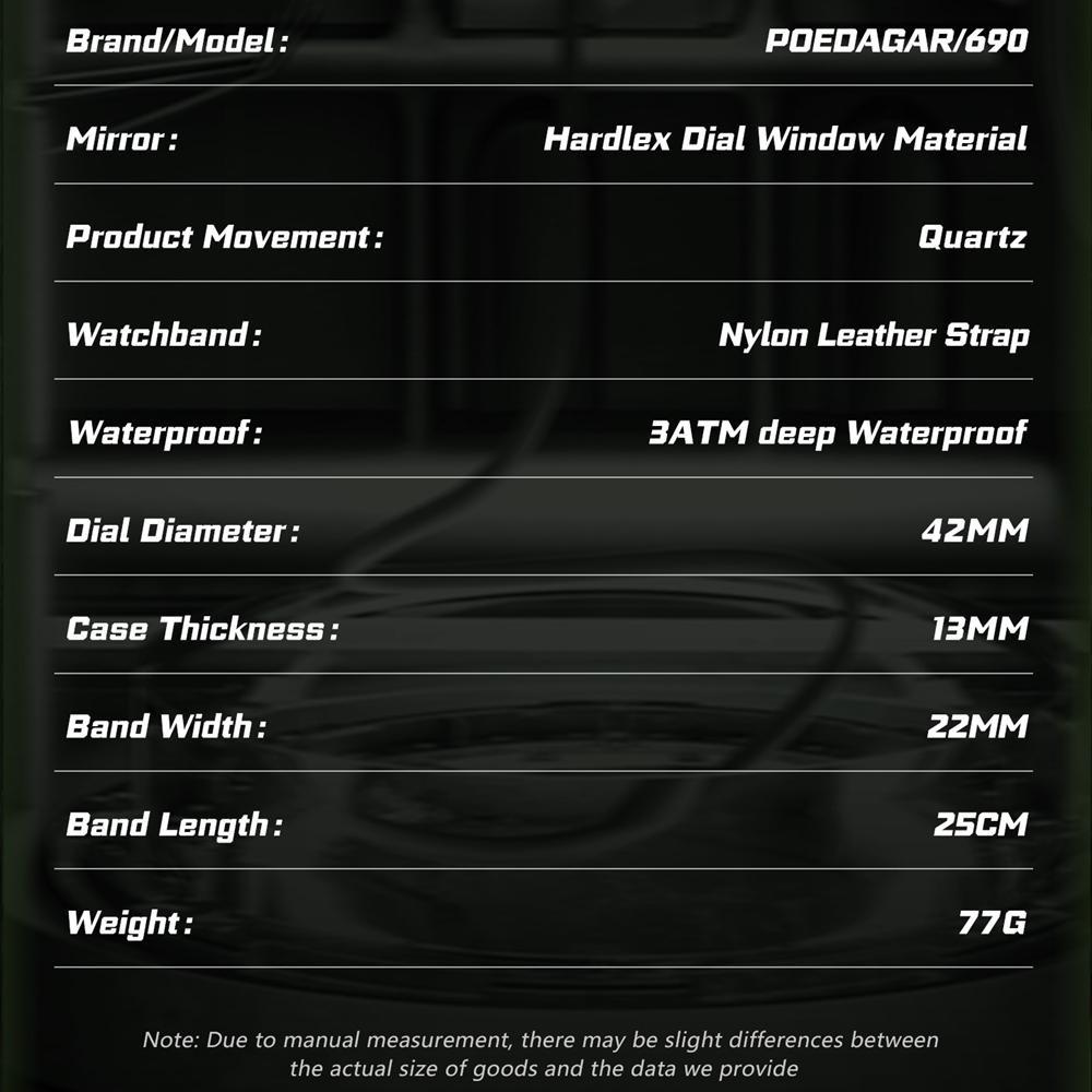 POEDAGAR High Quality Military Watch For Man Waterproof Luminous Date Fashion Men Clock Nylon Leather Quartz Watches