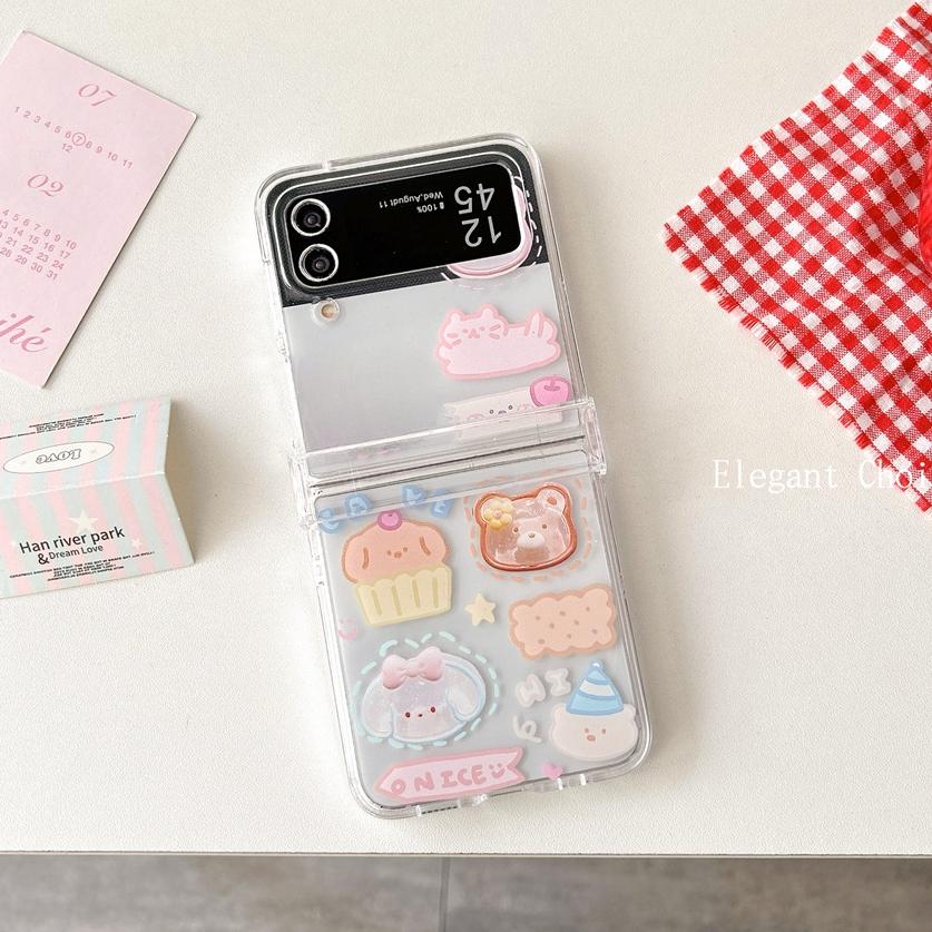 Cartoon Bear Hand Wrist Chain Case for Samsung Galaxy Z Flip 7 6 5 4 3 Flip7 Zflip Beads Bracelet Acrylic Shockproof Hard Cover