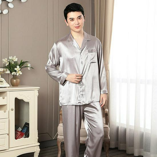 Men's Long Sleeve Silk Pajama Set - Summer Mulberry Silk Homewear 1188