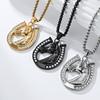 Horseshoe Full Diamond Horse Head Titanium Steel Necklace Hip Hop Hiphop Stainless Steel K Gold Plated Pendant