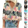 Women's Fashion Loose Casual Lace Seven-Part Sleeve V-Neck Printed T-Shirt Top