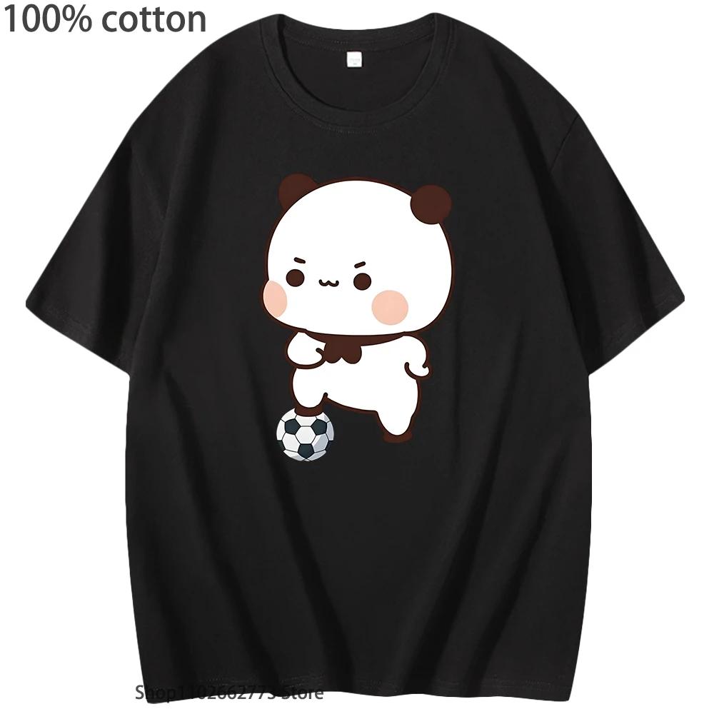 Cute Bubu Is Playing Soccer T-Shirts Kawaii Cute Panda Bear Graphic Shirts Women T Shirt Men 100% Cotton Summer Casual Tops