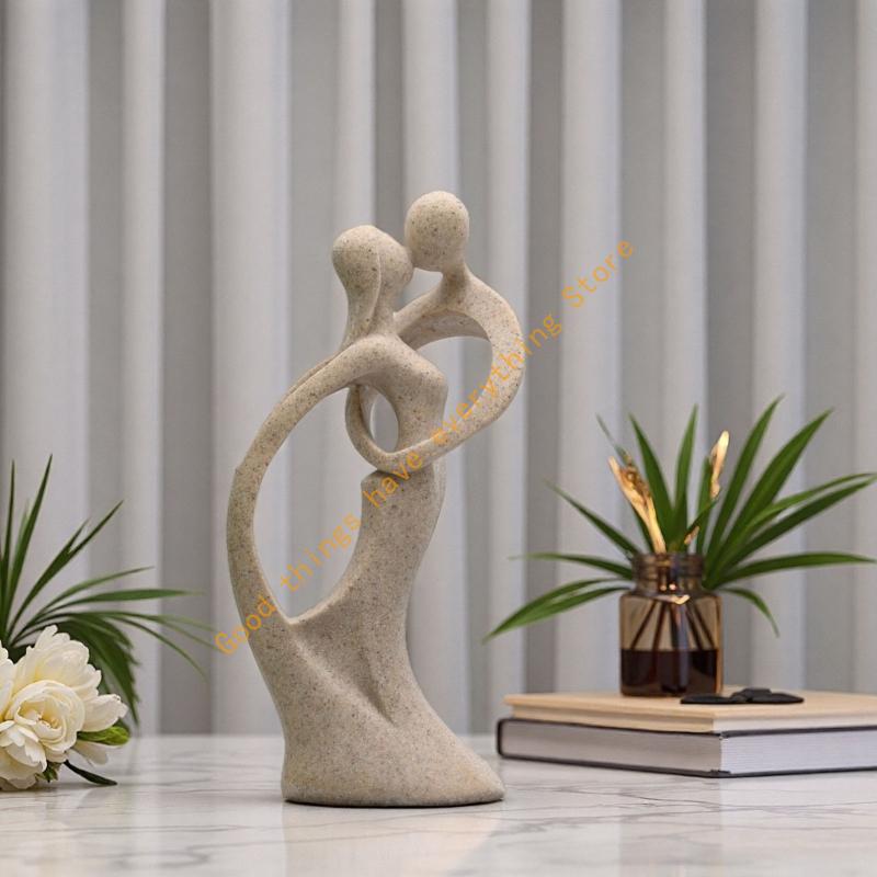 Couple Sculptures Sandstone Kiss Lovers Couple Statue Abstract Figurines Romantics Passionate Love Ornament Home Decors 55KF