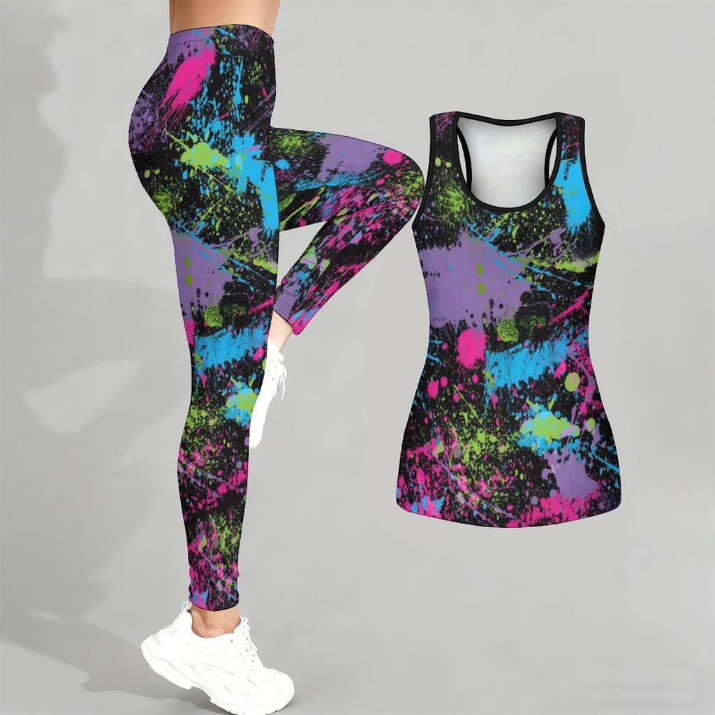 Luipaardprint en Graffiti Patroon Print Yoga Outfit voor Dames Mode Workout Leggings Fitness Sport Casual Yoga Set Sportpak