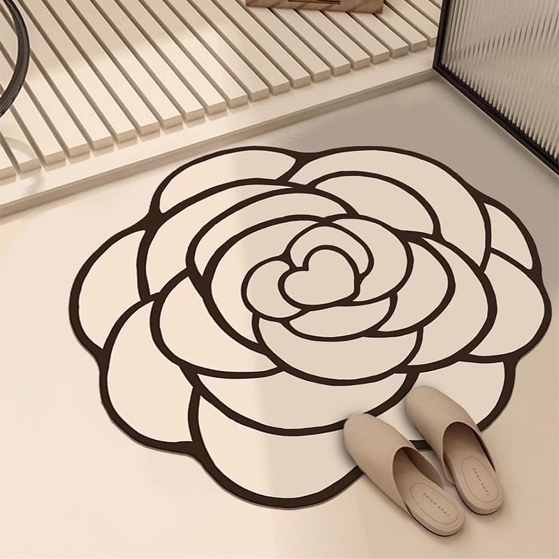 Flower Pattern Absorbent Bathroom Mat Non-slip Quick-drying Soft Diatom Mud Carpet for Home Decoration