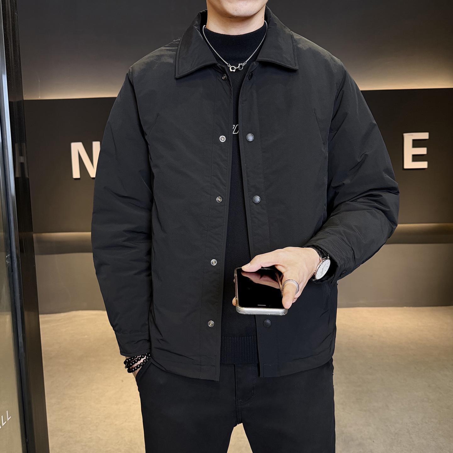 Men s Lapel Administrative Jacket - Autumn/Winter Trendy High-End Shirt Style Down Outerwear Extra Large
