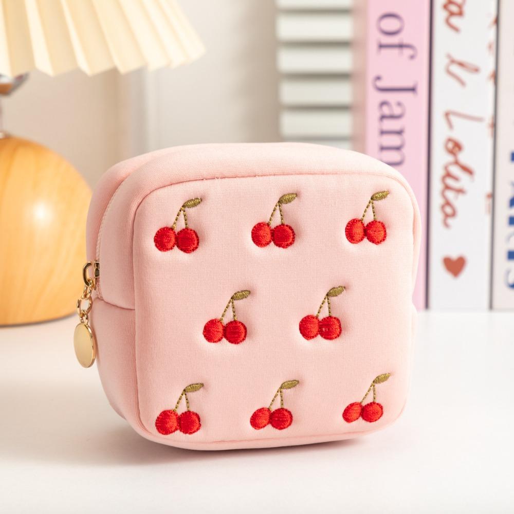 

New Cherry Patterns Coin Purse Zipper Closure Lightweight Sanitary Napkin Storage Bag Portable Makeup Bag розовый