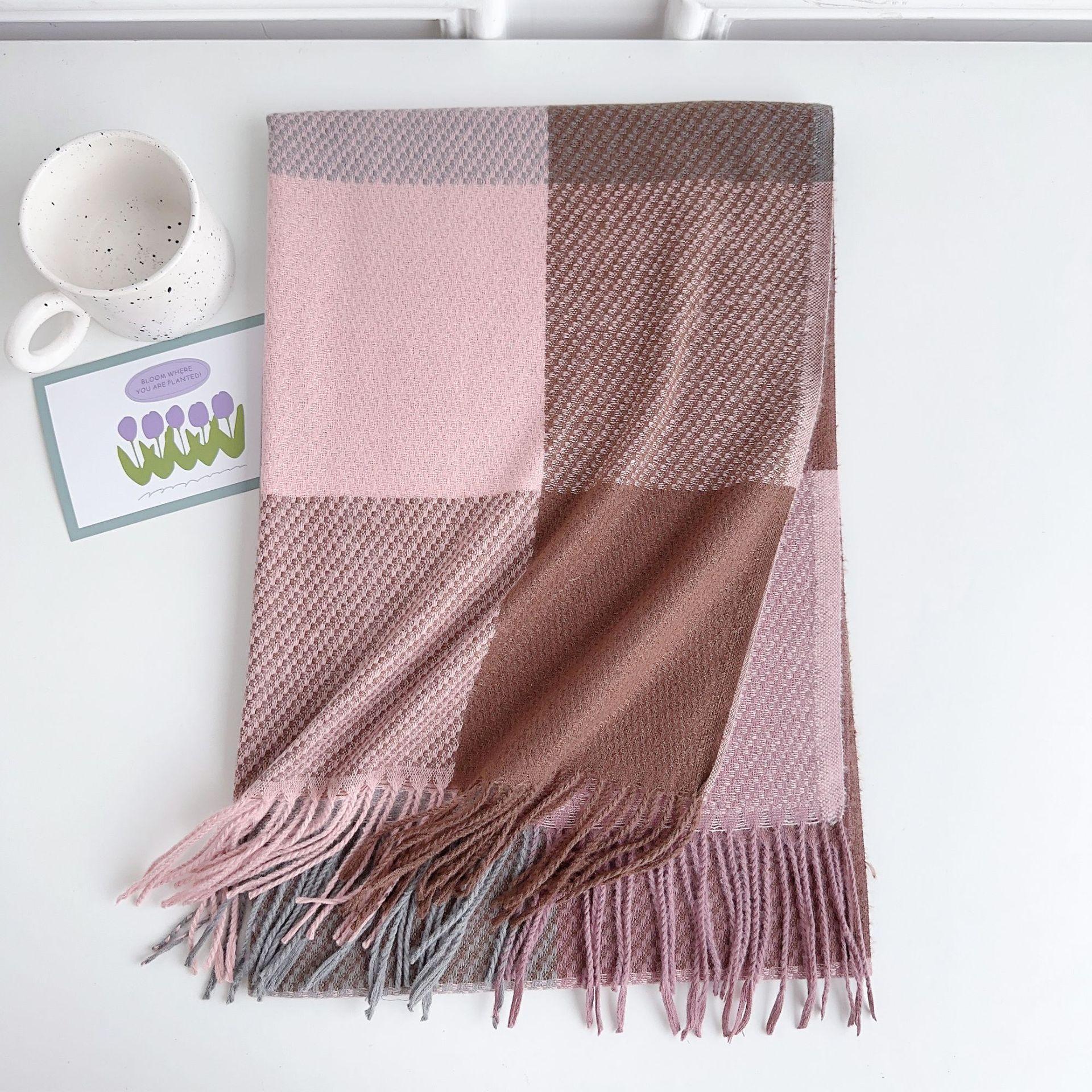 

Зима 2024 года, новый радужно-сетчатый темпераментный простой имитационный кашемировый шарф, универсальная шаль, теплый и толстый шарф с кисточками для мужчин и женщин 180*60cm