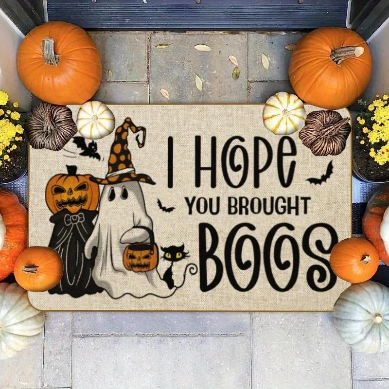 Spooky Halloween Welcome Mat 50x80cm Entrance Mat with Ghost Pumpkin Design Perfect for Bathroom Door Home Halloween Decorations