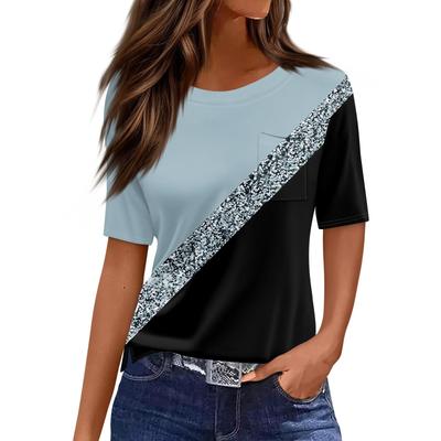 Modisches Bedrucktes Einfaches Oberteil Lässiges Rundhals Kurzarm Lockere T-Shirts Damen
