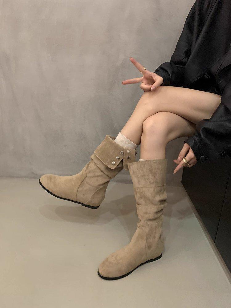 Mid length boots for women 2026 new European and American fashion temperament women's boots Western boots pile up boots