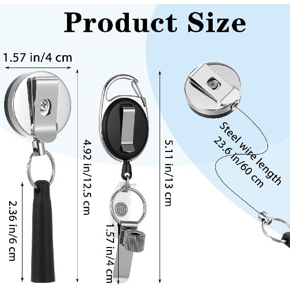 4 Pcs Heavy Duty Retractable Pull Pen Pencil Holder Universal Pencil Lanyard Ideal Grip Stretch Pen Holder with Belt Clip Key Ring Thick Nylon Cable
