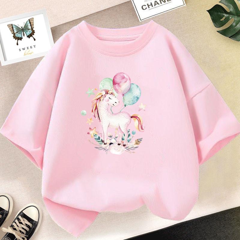 Cute Cartoon Girl T-shirts Girls Summer Unicorn Friends Clothes Baby T Shirts Children Short Sleeve Clothing Graphic T-shirt Tee
