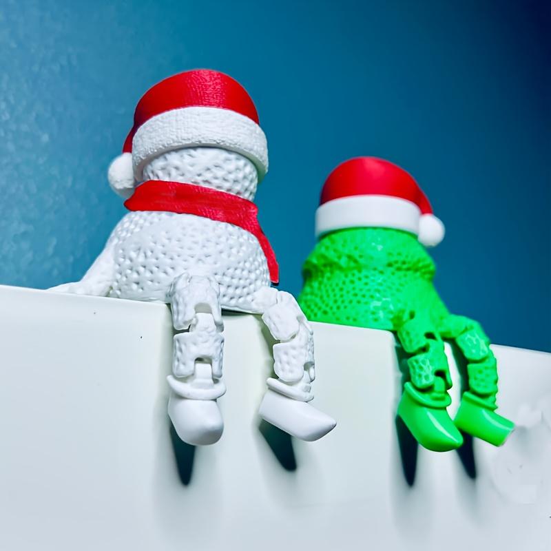 1pc 3D Printed Poseable Christmas Doll Figure with Movable Limbs & Opening Hat - PLA Plastic Mini Figurine for DIY Storage Box