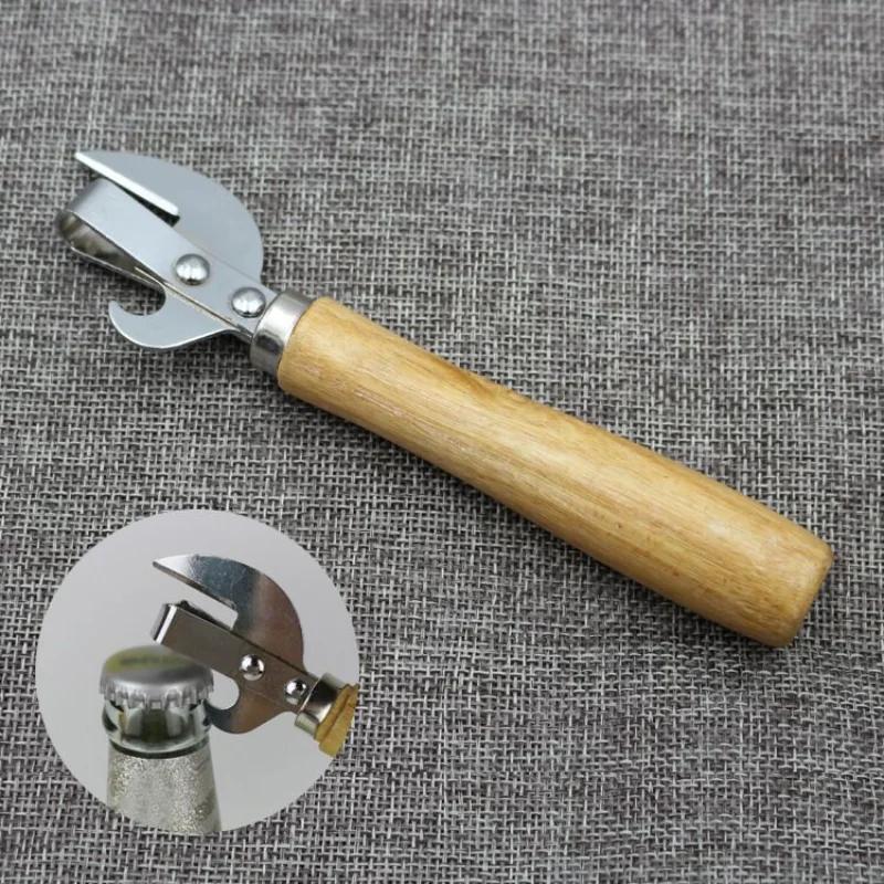 Dosenöffner mit Holzgriff, multifunktionaler Bierflaschenöffner, Dosenöffner, tragbar, ergonomisch, sicher, müheloses Küchengerät