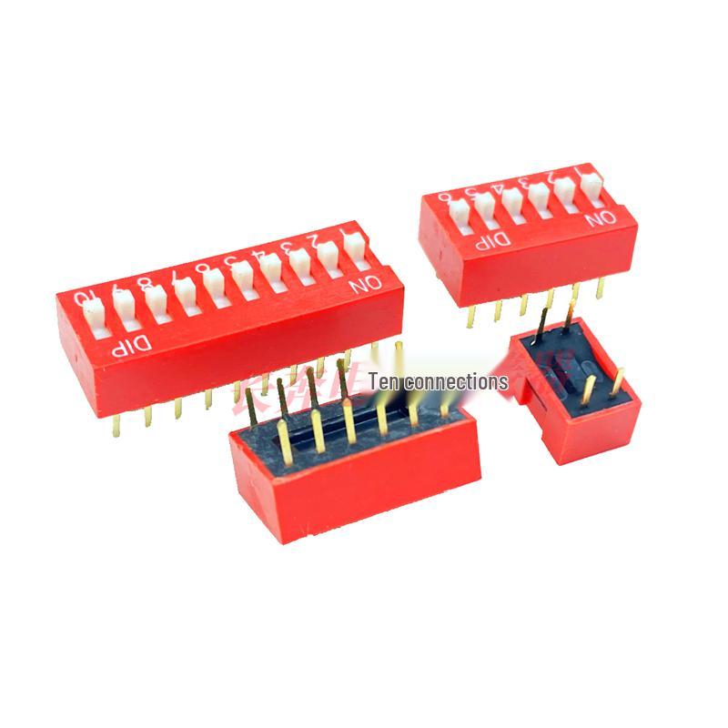 2.54MM Red/Blue DIP Switch, 1-10 Positions, Through-Hole Flat Actuator