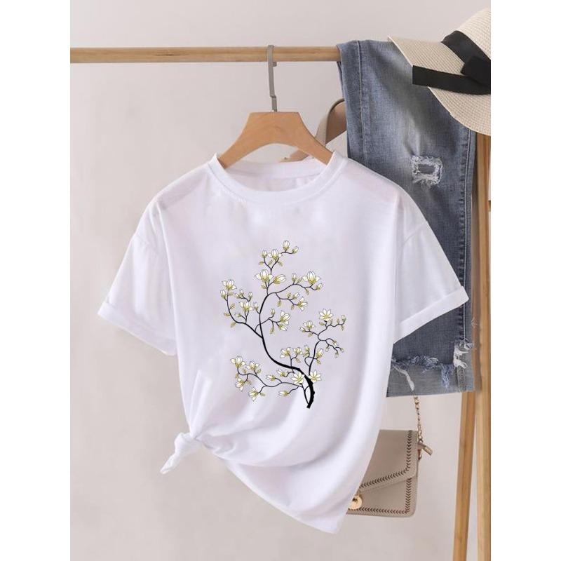 (Europeisk storlek) Akvarell T-shirt Geometrisk Kortärmad T-shirt Rundhalsad Kläder Topp Vardaglig Mode Tryck Dam Kvinna Grafiska T-shirts