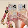 Applicable To Xiaomi 13lite Blue Light Rhinestone Mobile Phone Case Oil Painting Flower Red Rice Note12 Wrist Strap Bracket Crossbody