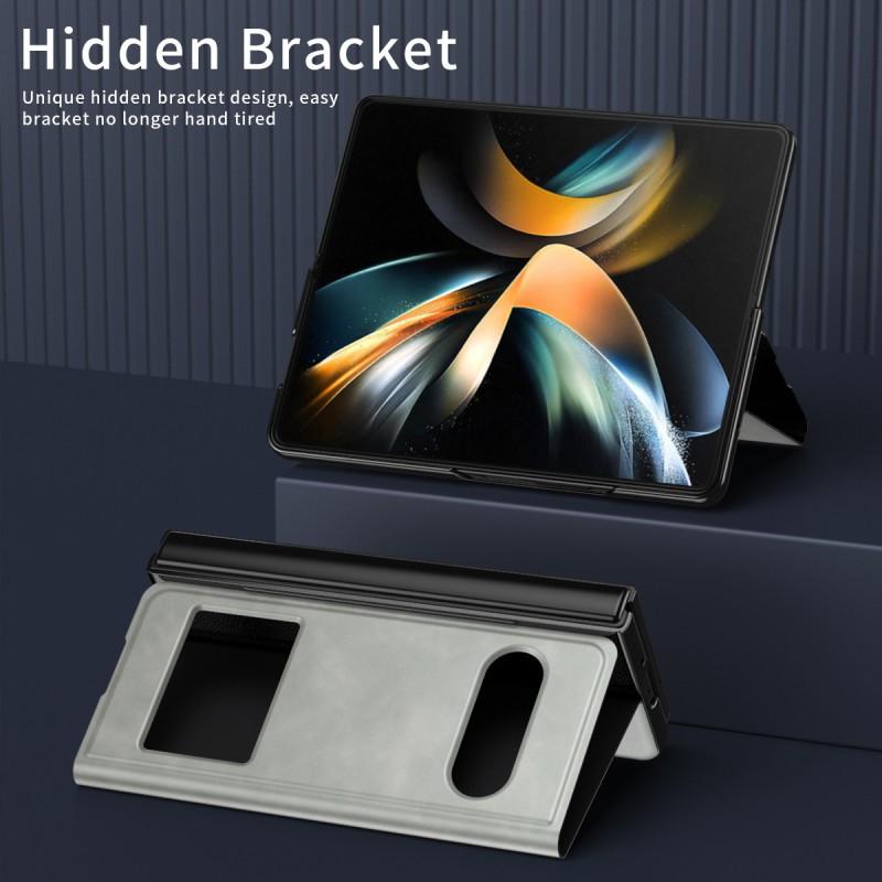 Premium Nappa Texture Flip Case With Stand Galaxy Z Fold 8 7 6 5 4 3 2 - Matte PU Leather Cover Anti-Fingerprint