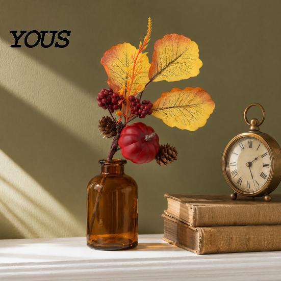 Multi-element Fall Bouquet Autumn Flower Bouquet, Artificial Floral Picks with Maple Leaves Pumpkins Pine Cone Stems Berries Cones for