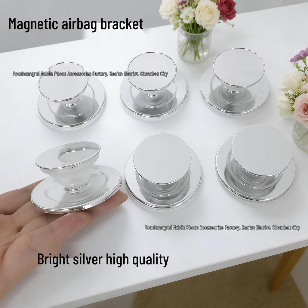 Electroplated Silver Retractable Magnetic Phone Airbag Holder