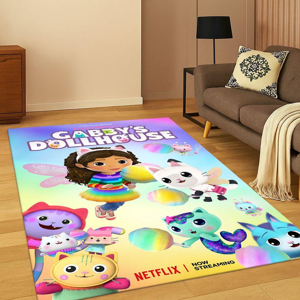 Cute Gabbys Dollhouse Cartoon Girl Carpet Rug for Bedroom Living Room Sofa Doormat Home Decor,Kid Game Area Rug Non-slip Gift