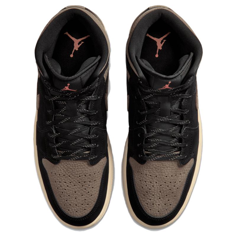 Air Jordan 1 Mid SE Men Black Light Wild Mango Olive Grey IB7110-002