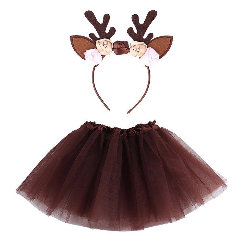 

Christmas Princess Tutu Skirt Bronzing Christmas Tree Elk Tutu Skirt Mesh Skirt Elk Headband Set children's waist 50CM skirt length 30CM