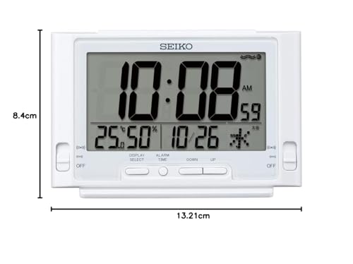 Seiko Uhr Wecker, Tischuhr, Digital, Funkgesteuert, Weiß Perlmutt, 84 x 132 x 46mm, SQ320W