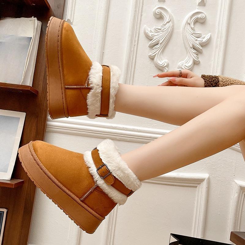 

Модные зимние ботинки-дутики Новинка Круглый носок Замшевый рукав Ремень с пряжкой Платформа Шерстяные Противоскользящие Износостойкие Ботильоны 42 коричневый