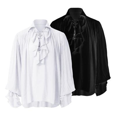 Herren Renaissance Hemd Kostüm Rüschen Langarm Schnürung Mittelalter Steampunk Piratenhemd für