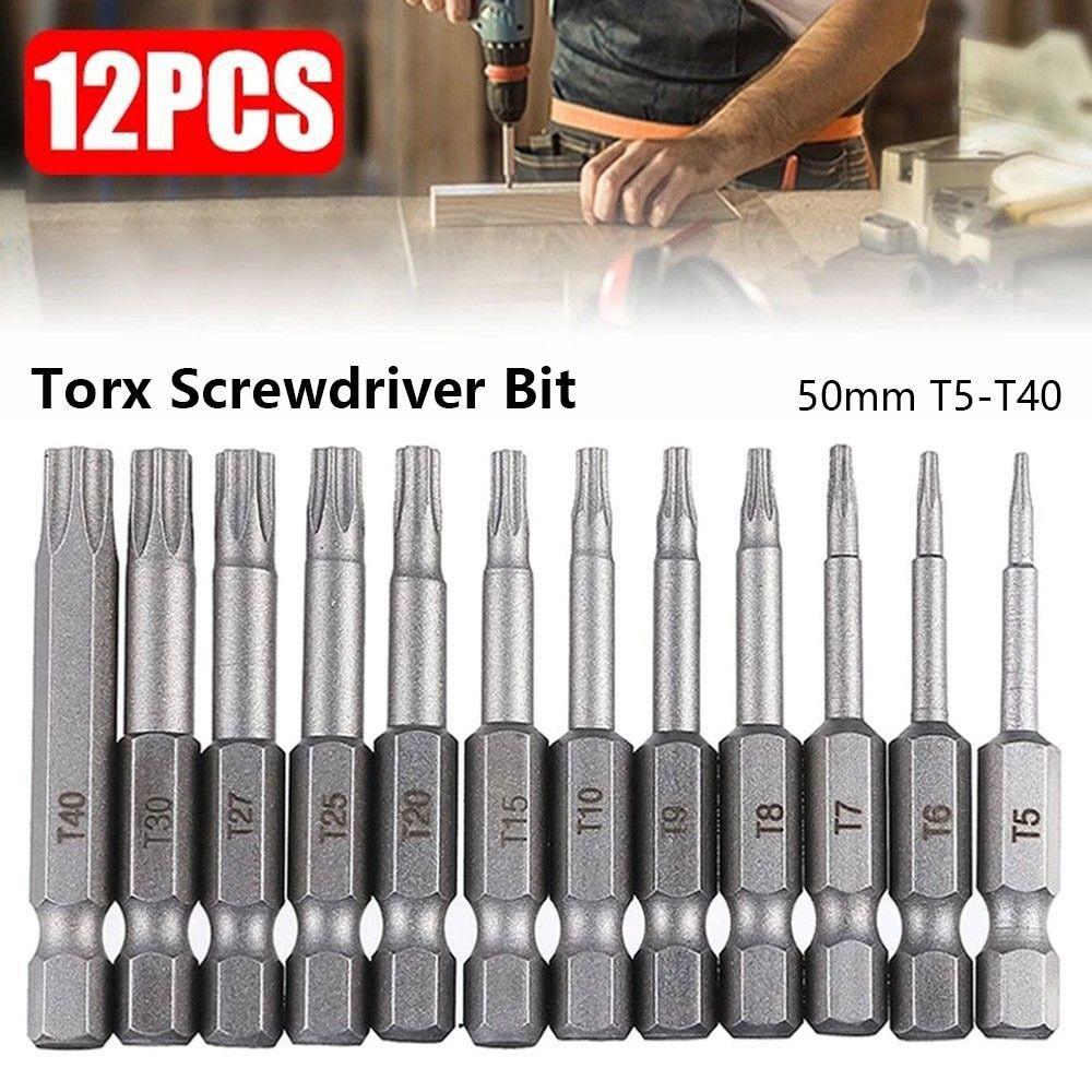 12Pcs/Set with Hole Electric Screw Driver Bit Set 50mm Torx Bits New Torx Screwdriver Bit
