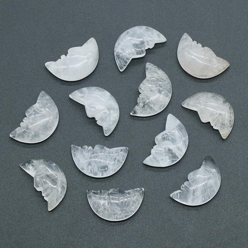 1Pc, Reiki Healing Crystal Carved Moon Face Ornament Decoration, Mini Natural Stone Quartz Gemstone Home Decor Jewelry, Halloween Gifts 26×15mm