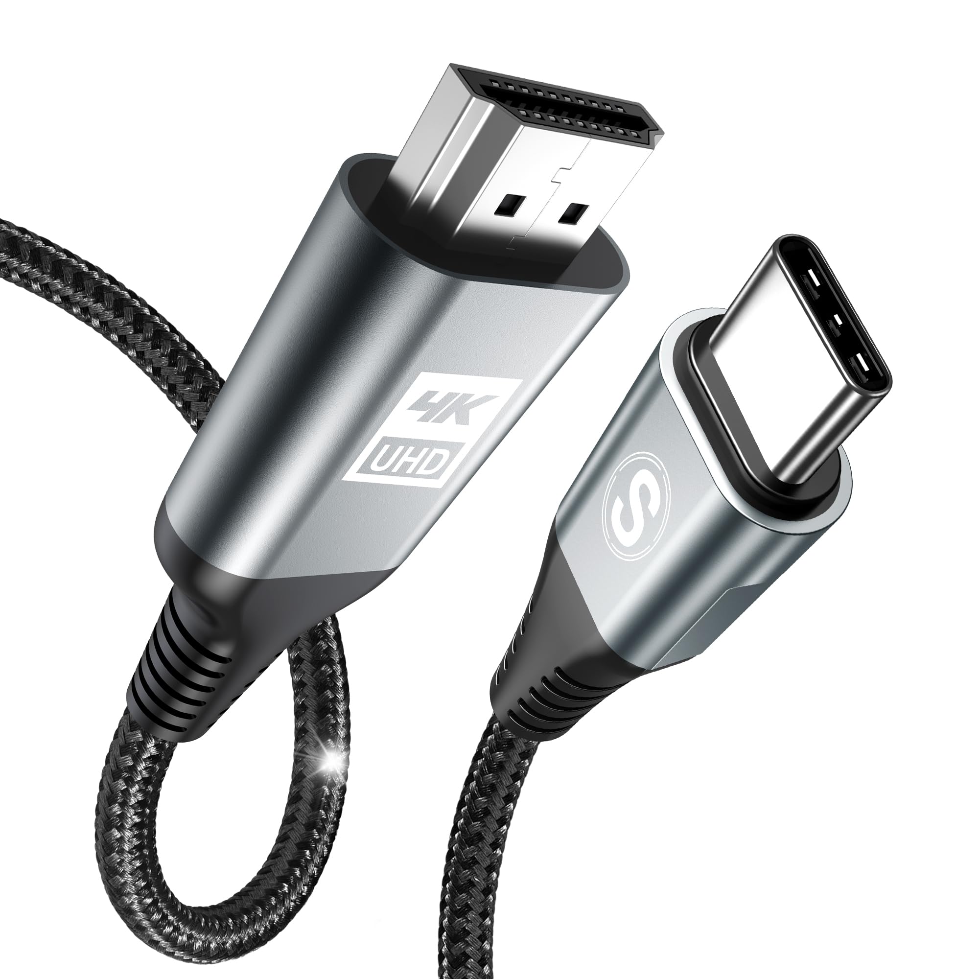 

Кабель-переходник USB Type C на HDMI, видео, нейлоновая оплетка, HDMI-кабель с поддержкой Thunderbolt для iPhone, MacBook, Samsung и HP, серый кабель, 0,5 м, 4K@60 Гц